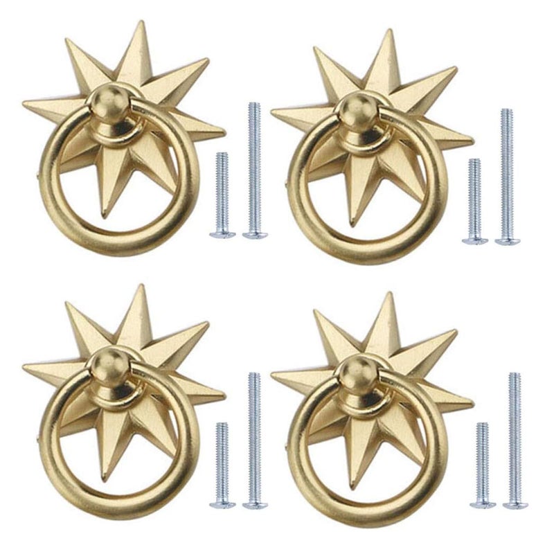 Hdtyyln Star Retro Door Knobs 4 Pcs Creative Zinc Alloy Copper Brushed Knob Shoe Closet Drawer Handle Hardware Pull with Screws for Home Office Kitchen Bathroom Cabinet Dresser Cupboard - Image 1